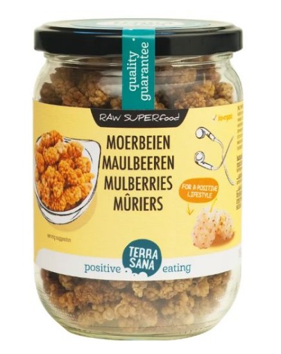 afbeelding van Raw moerbei bessen wit in glas