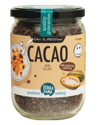 afbeelding van Raw cacao nibs in glas