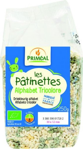 afbeelding van pasta driekleurig alfabet