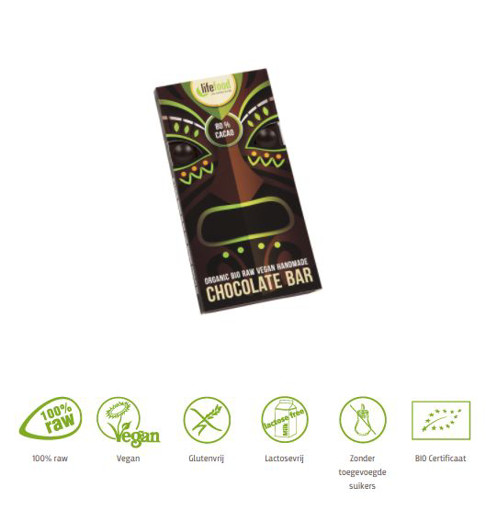 afbeelding van rauwe chocolade 80% cacao bio