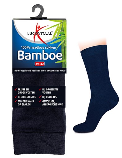afbeelding van Bamboe sok lang blauw 43-46