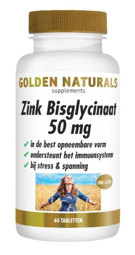 Golden Naturals Zink Bisglycinaat 50 mg 60 tabletten afbeelding