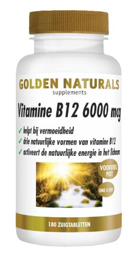 Golden Naturals Vitamine B12 6000 mcg 180 zuigtabletten afbeelding