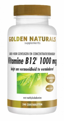 Golden Naturals Vitamine B12 1000 mcg vegan 240 zuigtabletten afbeelding