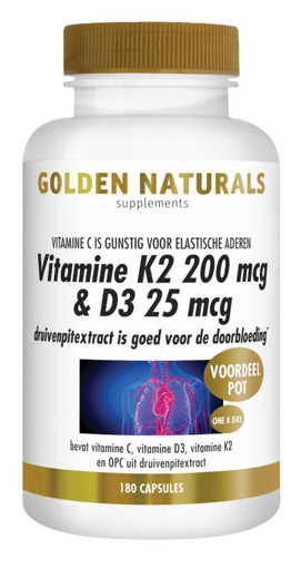 Golden Naturals Vitamine K2 200 mcg & D3 25 mcg 180 capsules afbeelding