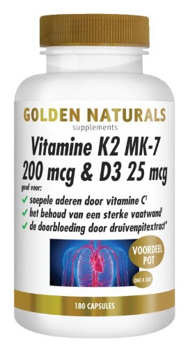 Golden Naturals Vitamine K2 200 mcg & D3 25 mcg 180 capsules afbeelding