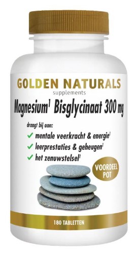 Golden Naturals Magnesium  Bisglycinaat 300 mg 180 tabletten afbeelding