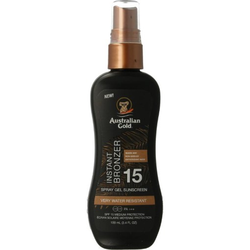 afbeelding van spray gel met bronzer spf15