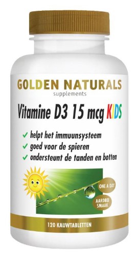 Golden Naturals Vitamine D3 15 mcg Kids 120 kauwtabletten afbeelding