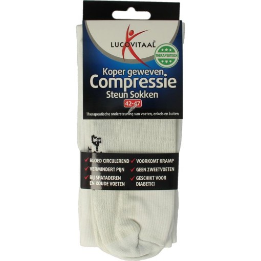 afbeelding van koper compressie sok 42-47 wit