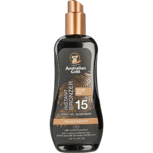 afbeelding van spray gel met bronzer spf15