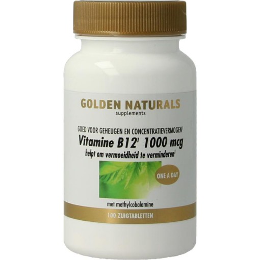Golden Naturals Vitamine B12 1000 mcg vegan 100 zuigtabletten afbeelding