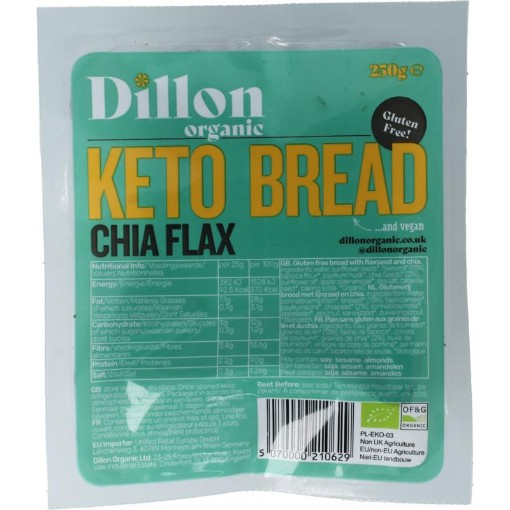 Dillon Organic Keto brood chia flax glutenvrij bio demeter 250g