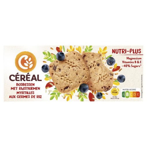 Cereal Nutri-plus koekjes bosbes rijstkiemen 140g
