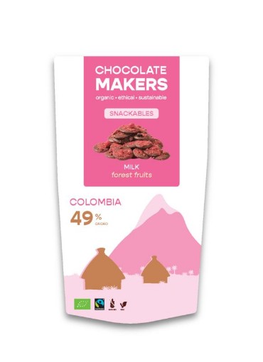 Chocolatemakers Snackable melk 49% met bosvruchten bio 100g