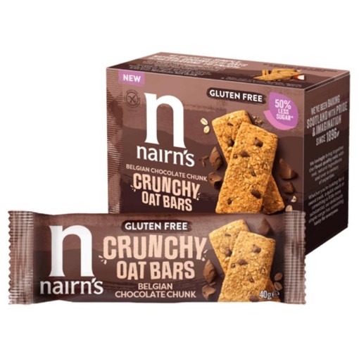 Nairns crunchy oat bars choc belg gv 160g