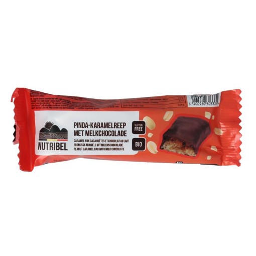 Nutribel Pinda karamel reep melkchocolade bio 40g