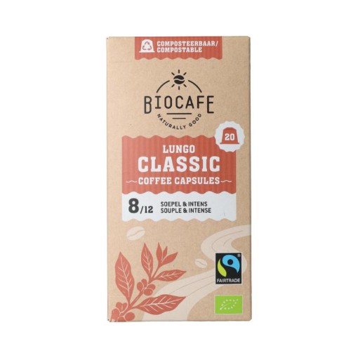 Biocafe Koffiecapsules Lungo bio 20st